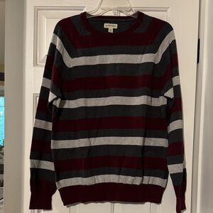 St. John's Bay Burgundy and Gray Striped Crewneck Sweater